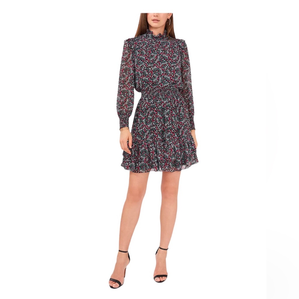 Printed Smocked-Waist Pleated-Yoke Fit & Flare Dress